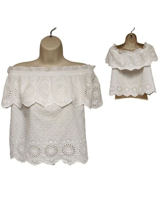 American Eagle Outfitters Tops - AMERICAN EAGLE OUTFITTERS Women's White Eyelet Off Shoulder Top Size Small